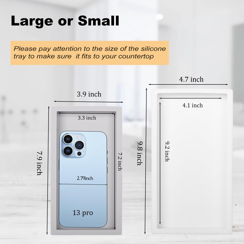 Heagoale Bathroom Tray, Small Vanity Tray Silicone Soap Dish Sponge Holder Kitchen Sink Organizer Bathroom Accessories for Countertop, Toilet, Shower - Light Grey - Image 5
